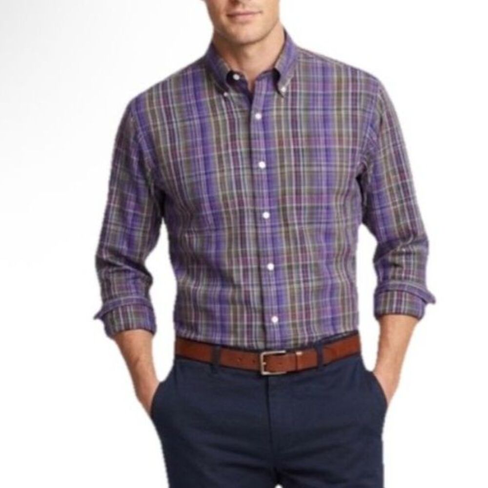 Brooks Brothers Men's Blue Green Plaid Long Sleeve Button-Down Shirt Size M